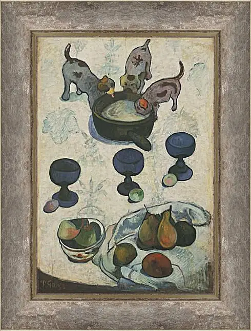 Картина в раме - Still Life with Three Puppies. Поль Гоген