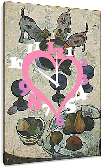 Часы картина - Still Life with Three Puppies. Поль Гоген