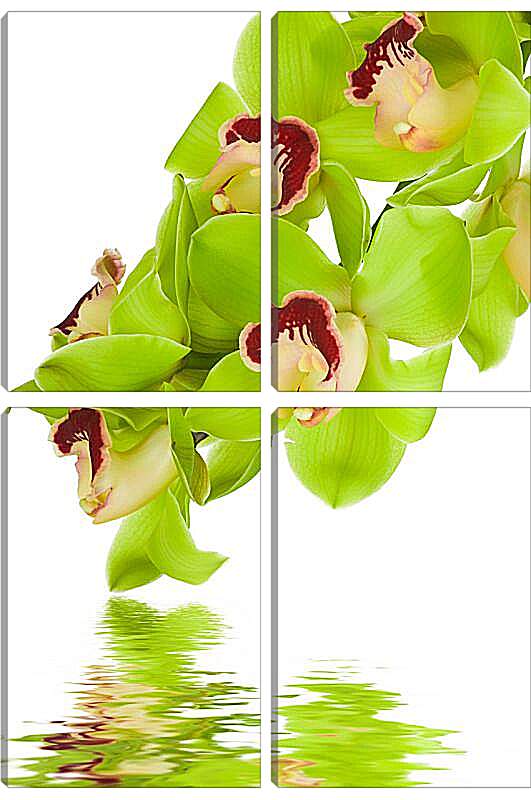 Модульная картина - Зеленые цветы и вода