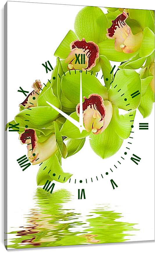 Часы картина - Зеленые цветы и вода