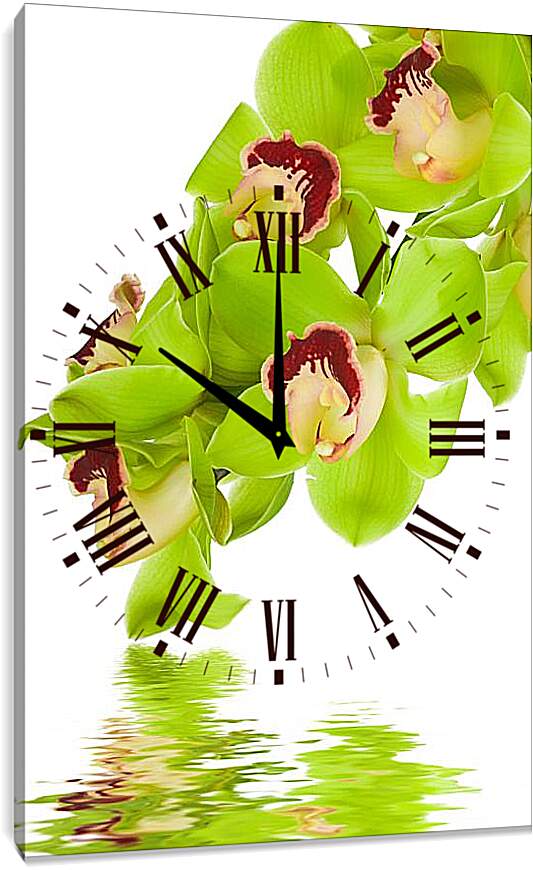 Часы картина - Зеленые цветы и вода