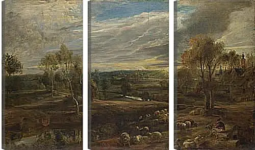 Модульная картина - A Landscape with a Shepherd and his Flock. Питер Пауль Рубенс