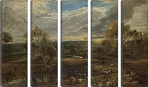 Модульная картина - A Landscape with a Shepherd and his Flock. Питер Пауль Рубенс