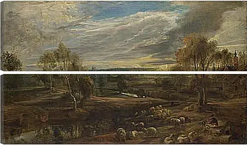 Модульная картина - A Landscape with a Shepherd and his Flock. Питер Пауль Рубенс