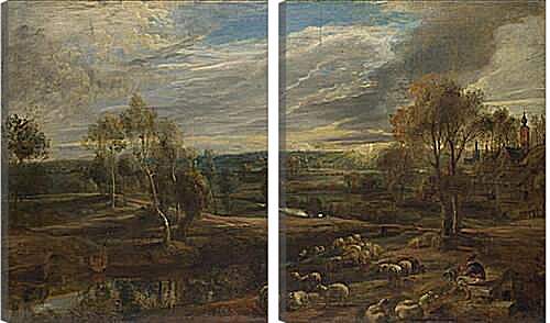 Модульная картина - A Landscape with a Shepherd and his Flock. Питер Пауль Рубенс