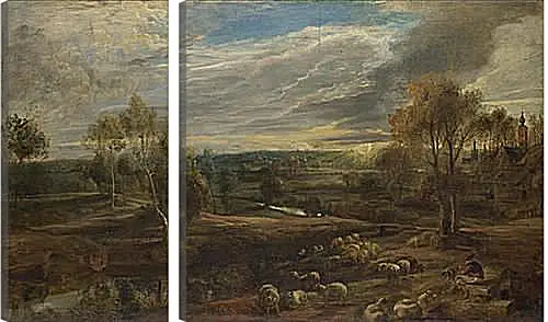 Модульная картина - A Landscape with a Shepherd and his Flock. Питер Пауль Рубенс