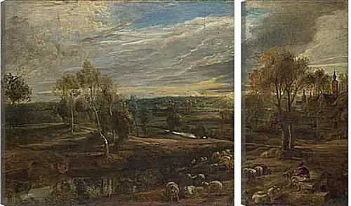 Модульная картина - A Landscape with a Shepherd and his Flock. Питер Пауль Рубенс