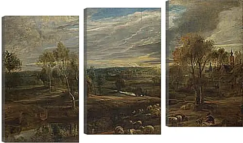 Модульная картина - A Landscape with a Shepherd and his Flock. Питер Пауль Рубенс