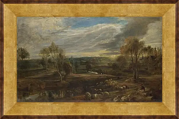 Картина в раме - A Landscape with a Shepherd and his Flock. Питер Пауль Рубенс