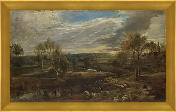 Картина в раме - A Landscape with a Shepherd and his Flock. Питер Пауль Рубенс