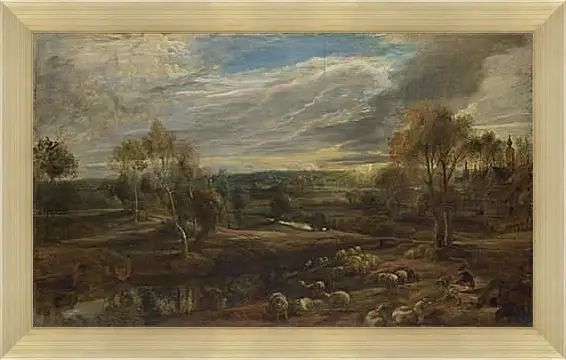 Картина в раме - A Landscape with a Shepherd and his Flock. Питер Пауль Рубенс