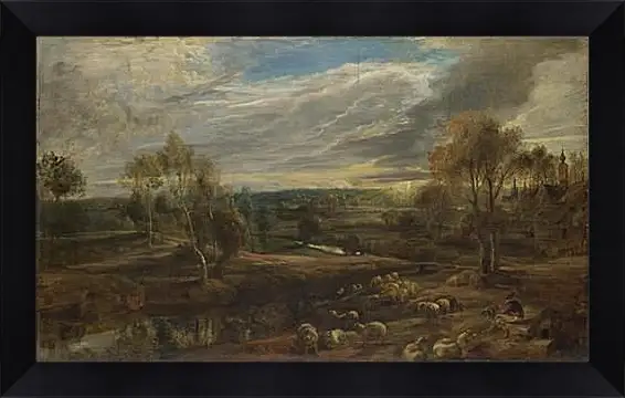 Картина в раме - A Landscape with a Shepherd and his Flock. Питер Пауль Рубенс