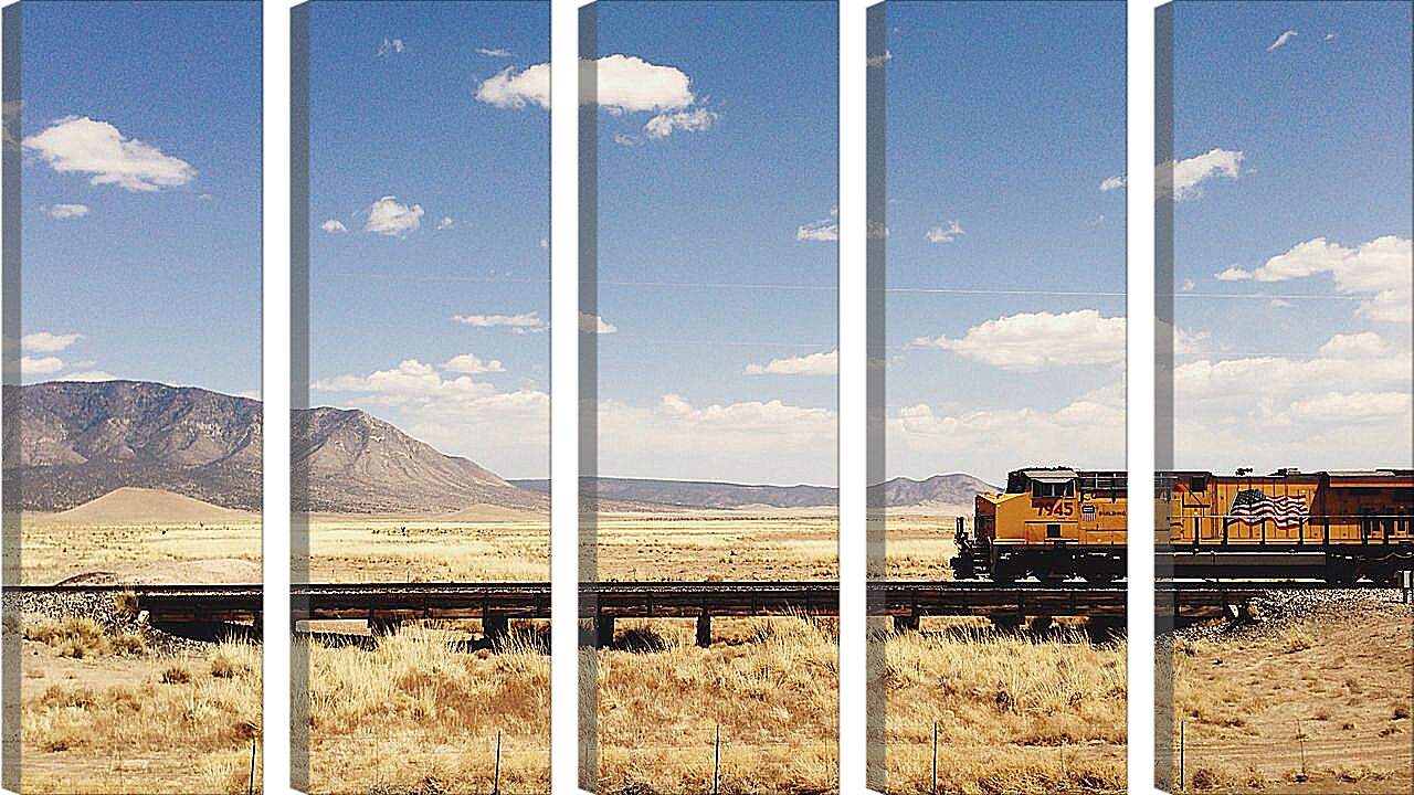 Модульная картина - Американский поезд в прерии