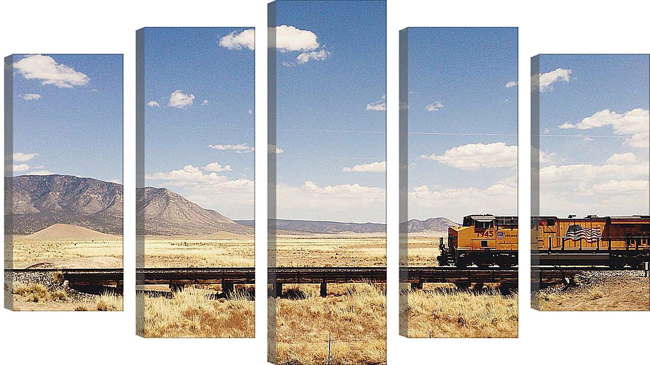 Модульная картина - Американский поезд в прерии