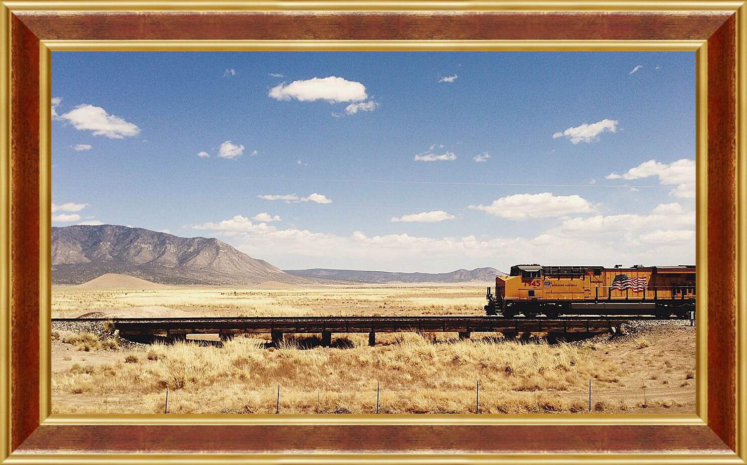Картина в раме - Американский поезд в прерии