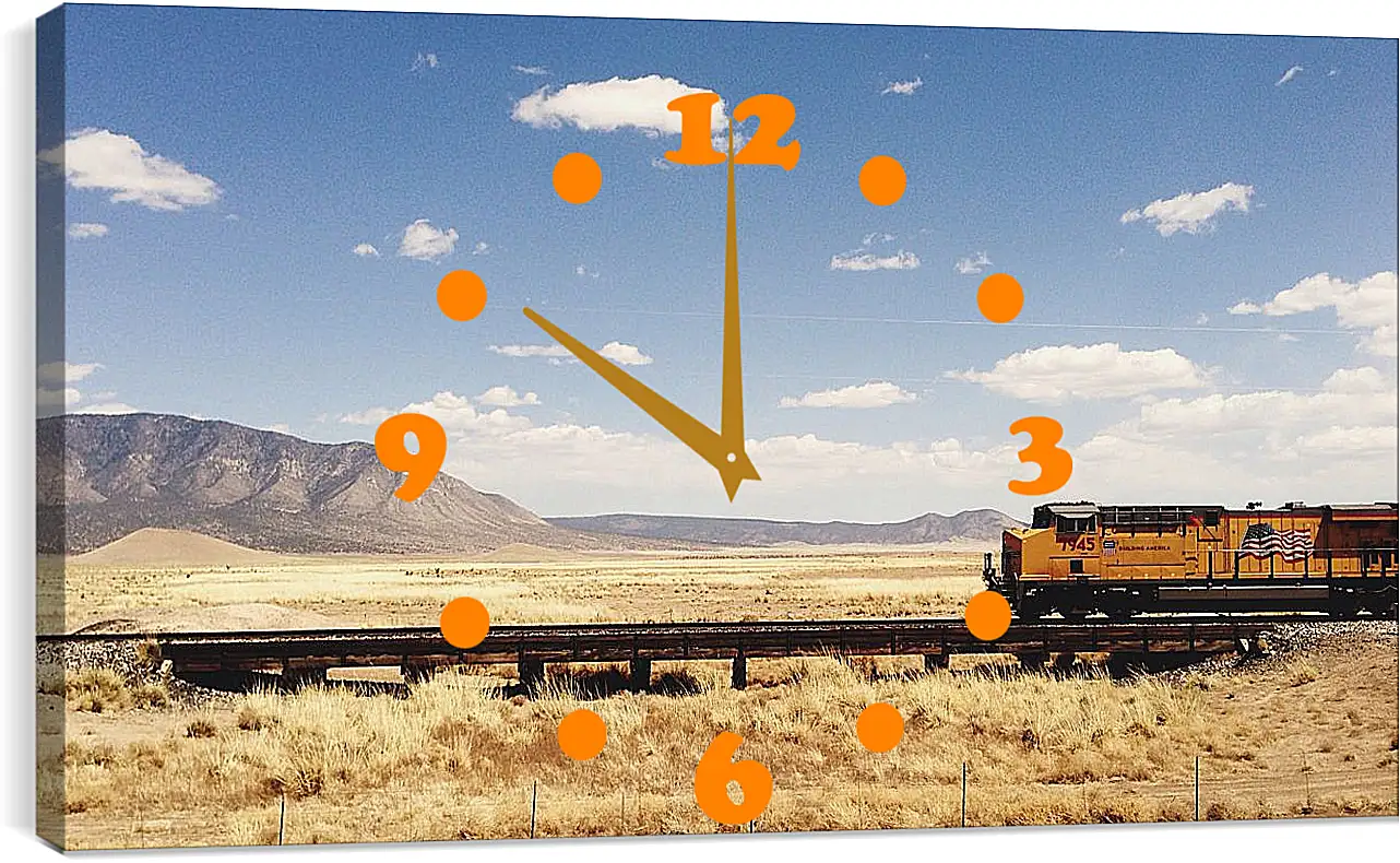 Часы картина - Американский поезд в прерии