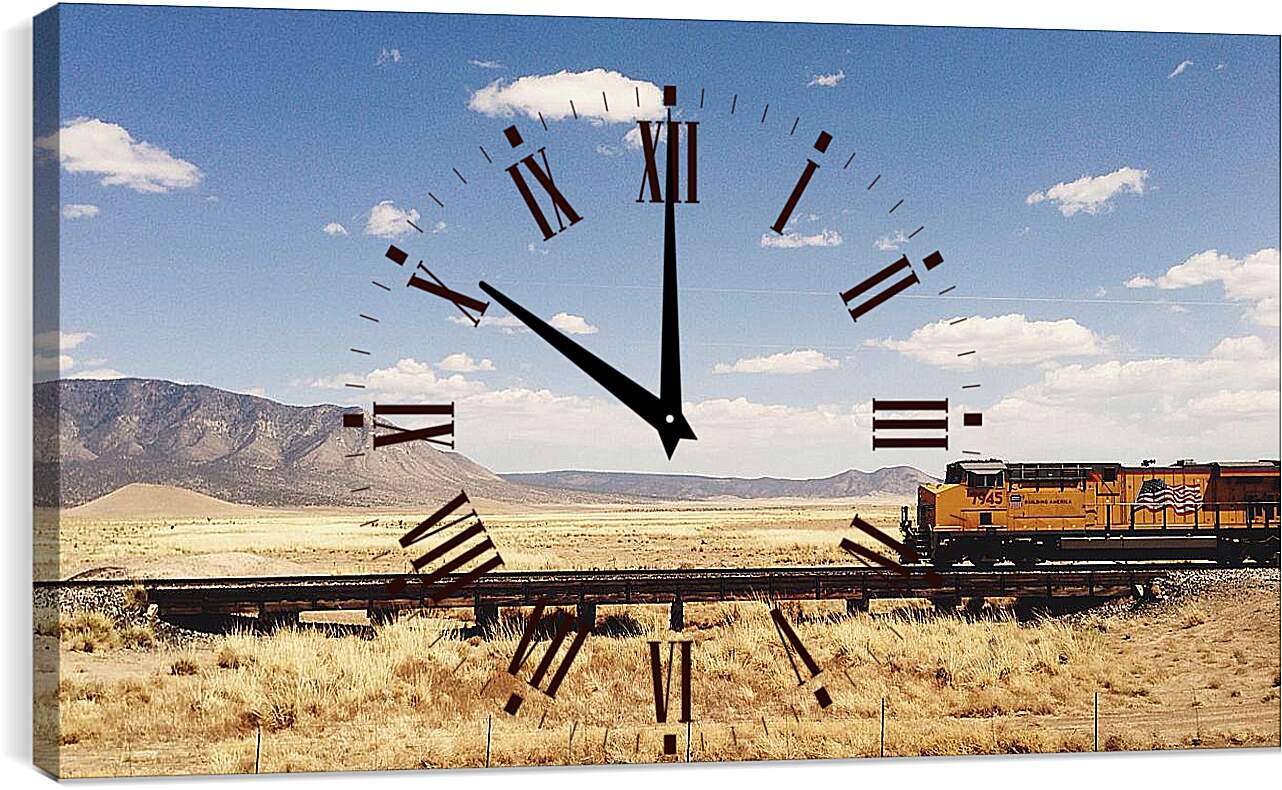 Часы картина - Американский поезд в прерии
