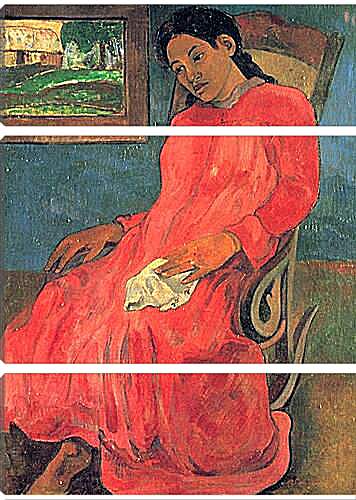 Модульная картина - Reverie ou La Femme a la robe rouge. Поль Гоген