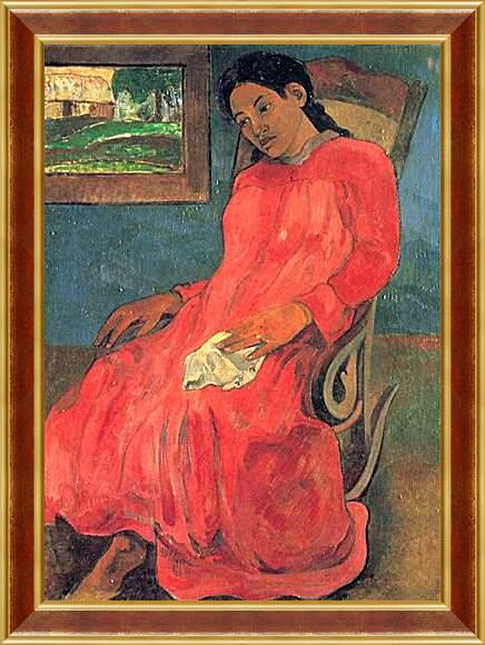 Картина в раме - Reverie ou La Femme a la robe rouge. Поль Гоген
