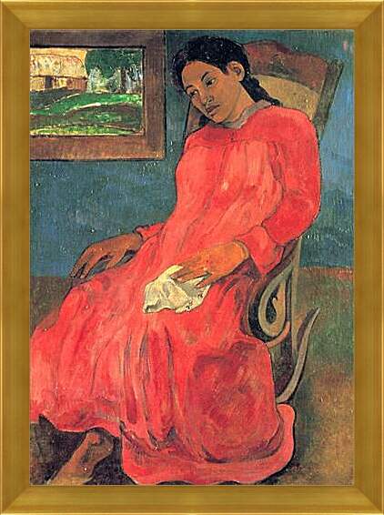 Картина в раме - Reverie ou La Femme a la robe rouge. Поль Гоген