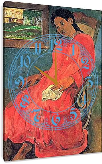 Часы картина - Reverie ou La Femme a la robe rouge. Поль Гоген