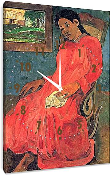 Часы картина - Reverie ou La Femme a la robe rouge. Поль Гоген