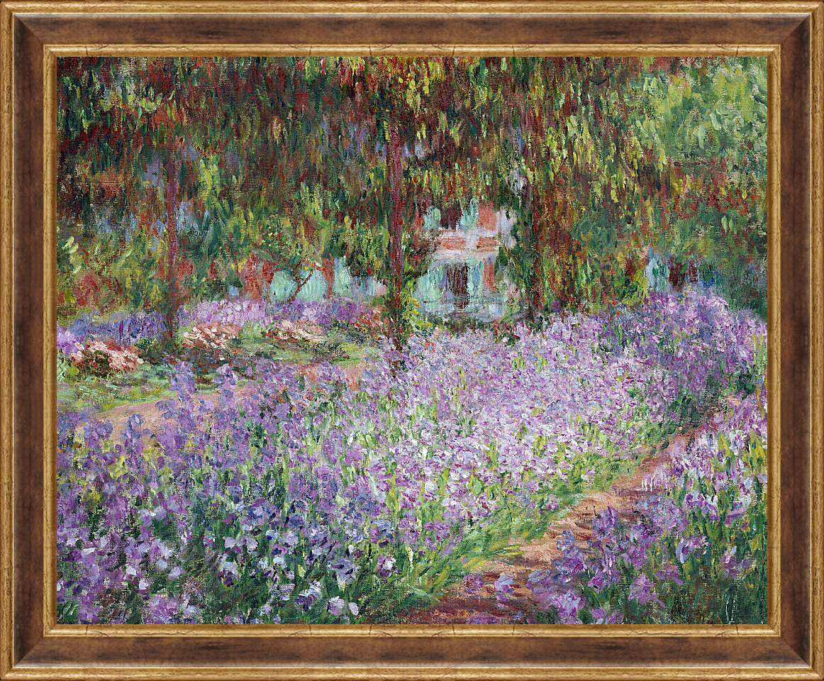 Картина в раме - ирисовый сад. Клод Моне