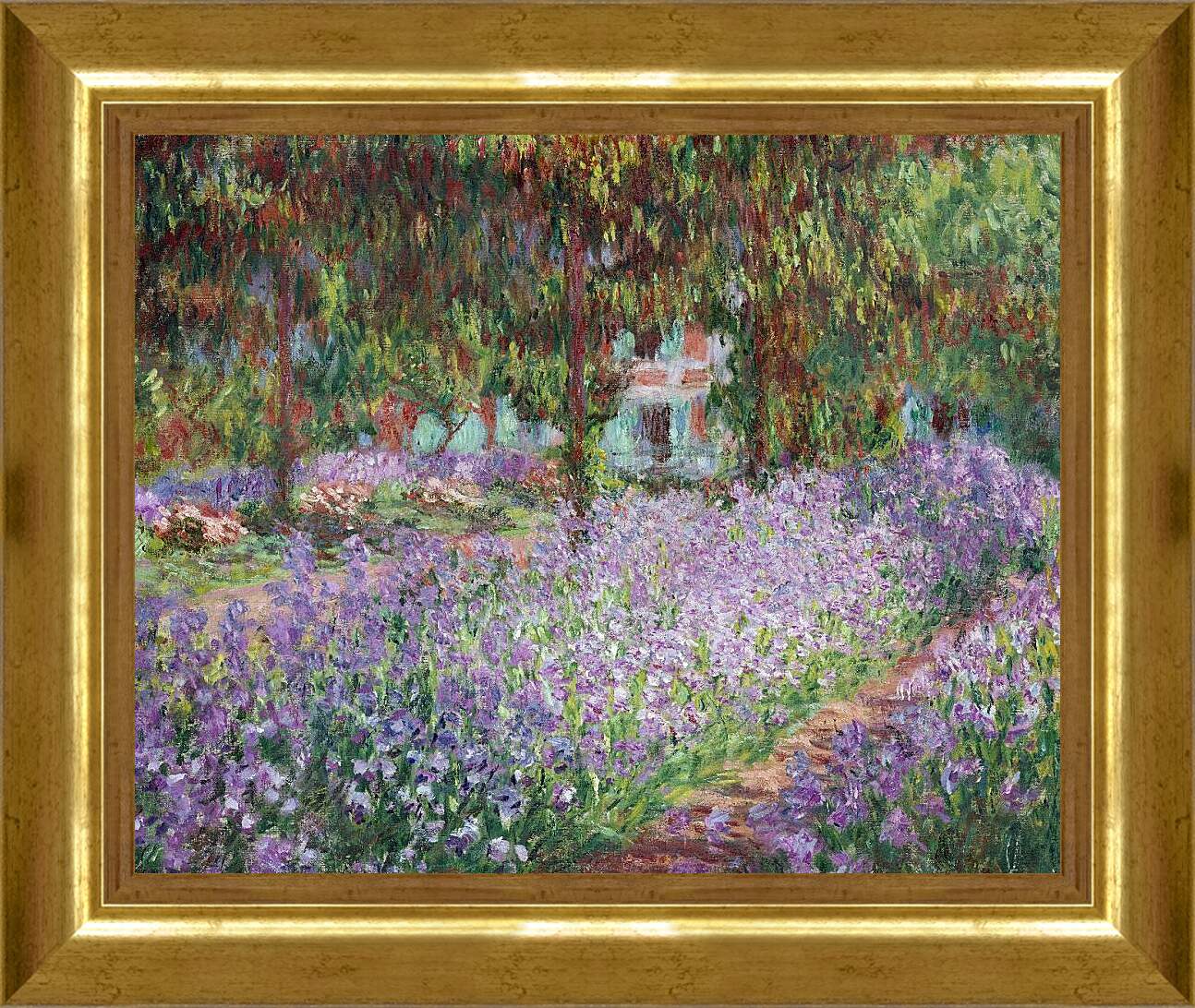 Картина в раме - ирисовый сад. Клод Моне