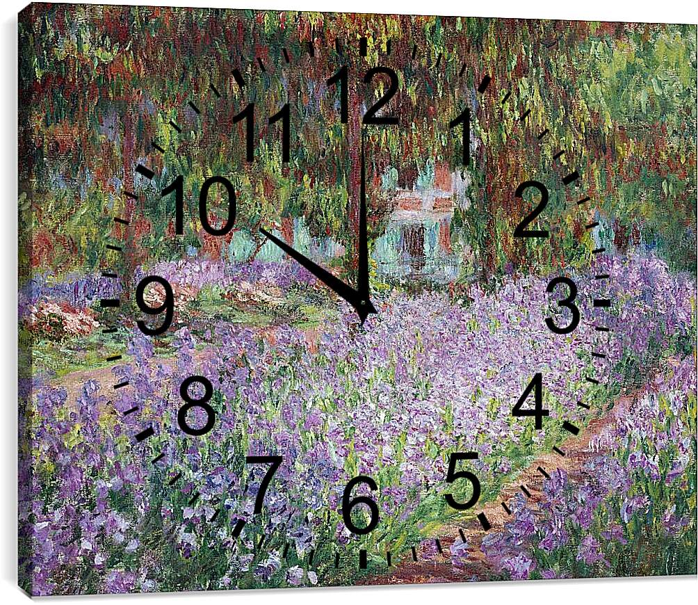 Часы картина - ирисовый сад. Клод Моне