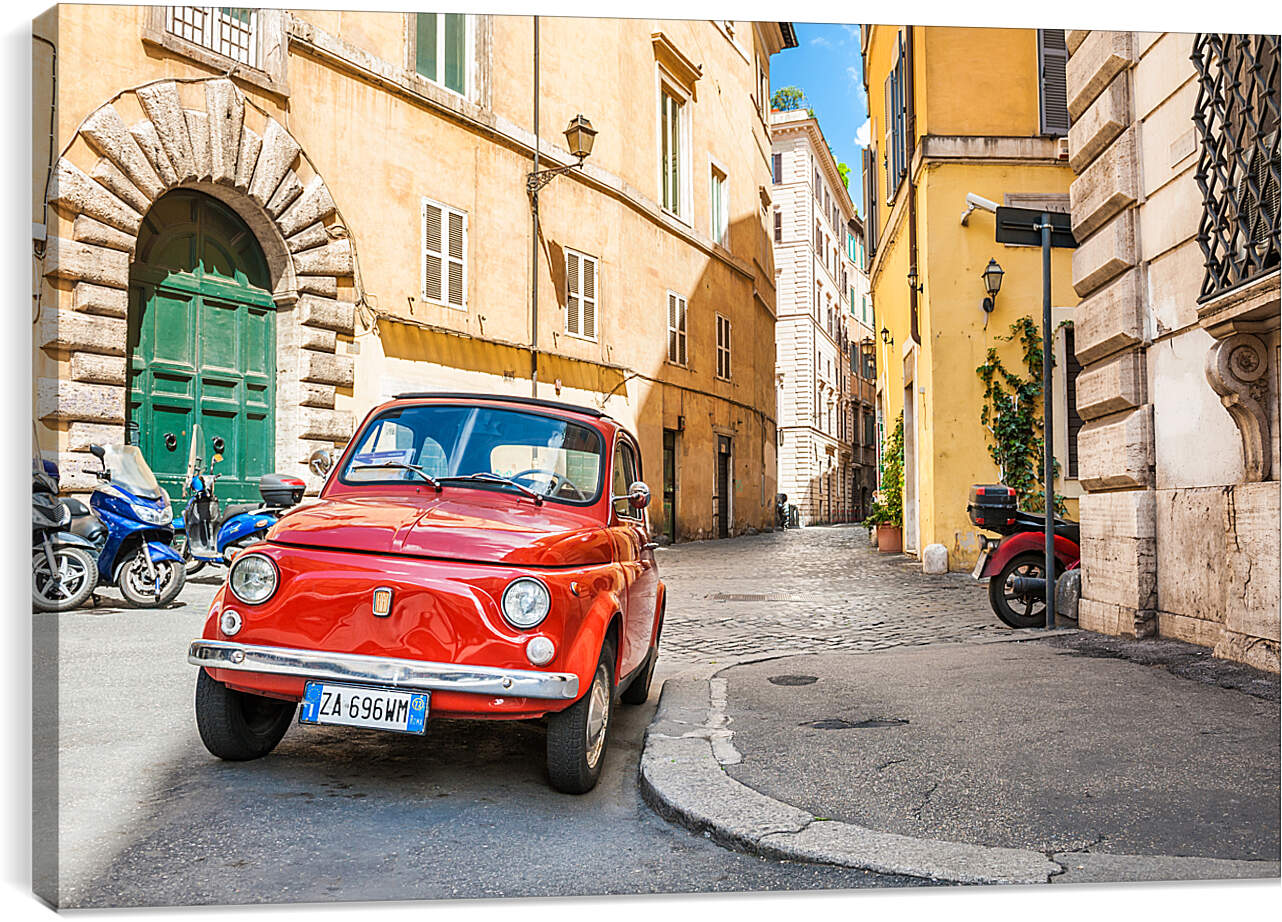 Постер и плакат - Fiat Nuova 500 на улице Рима