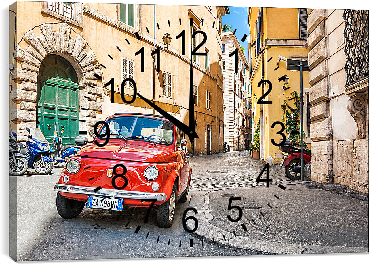 Часы картина - Fiat Nuova 500 на улице Рима