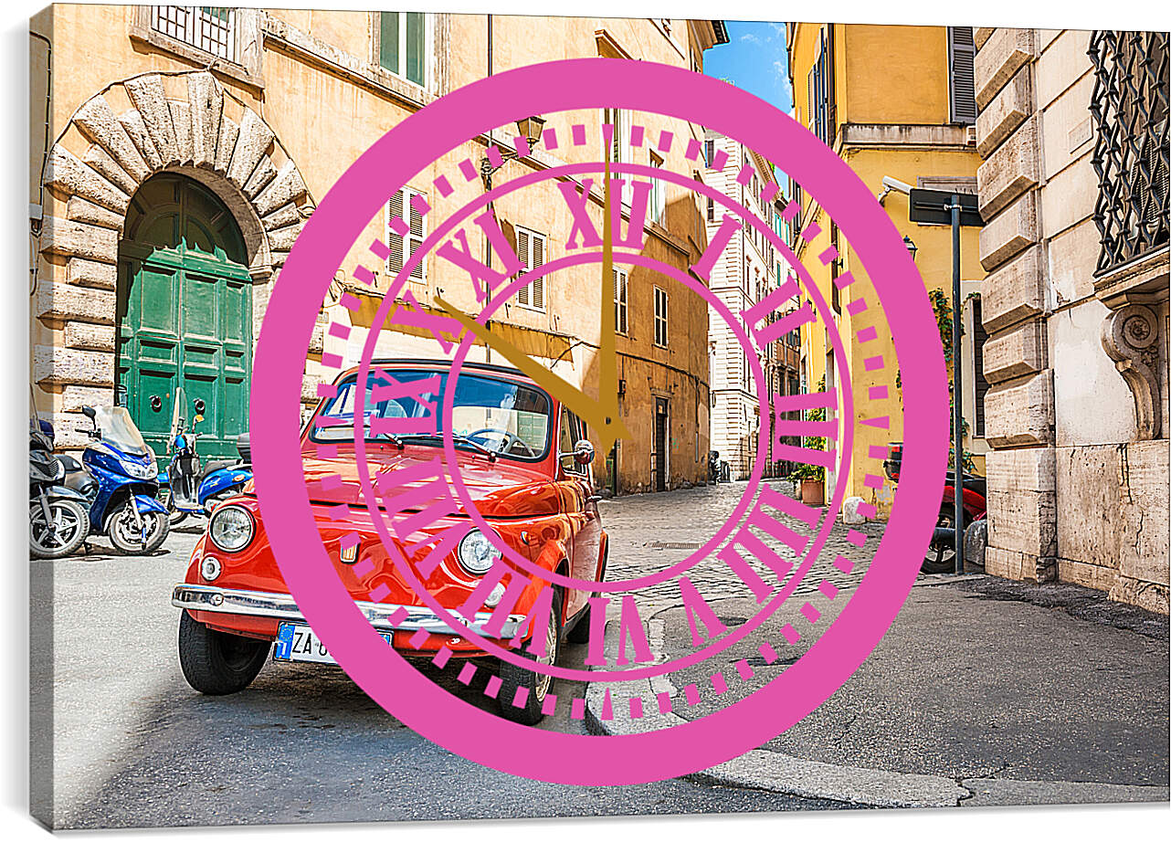 Часы картина - Fiat Nuova 500 на улице Рима