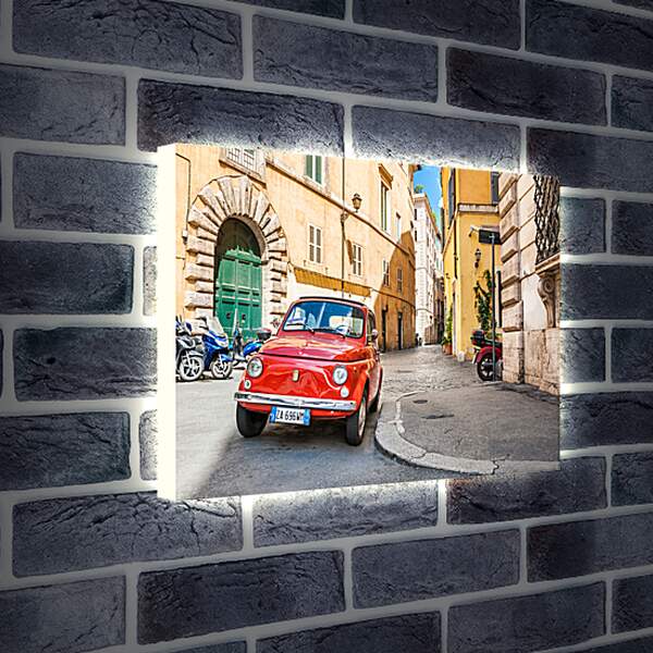 Лайтбокс световая панель - Fiat Nuova 500 на улице Рима