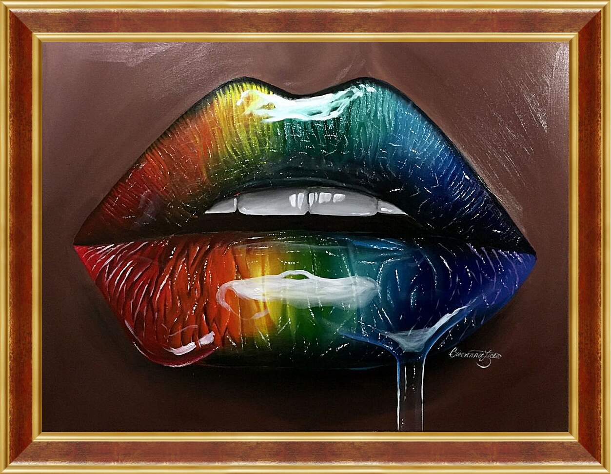 Картина в раме - Разноцветные губы