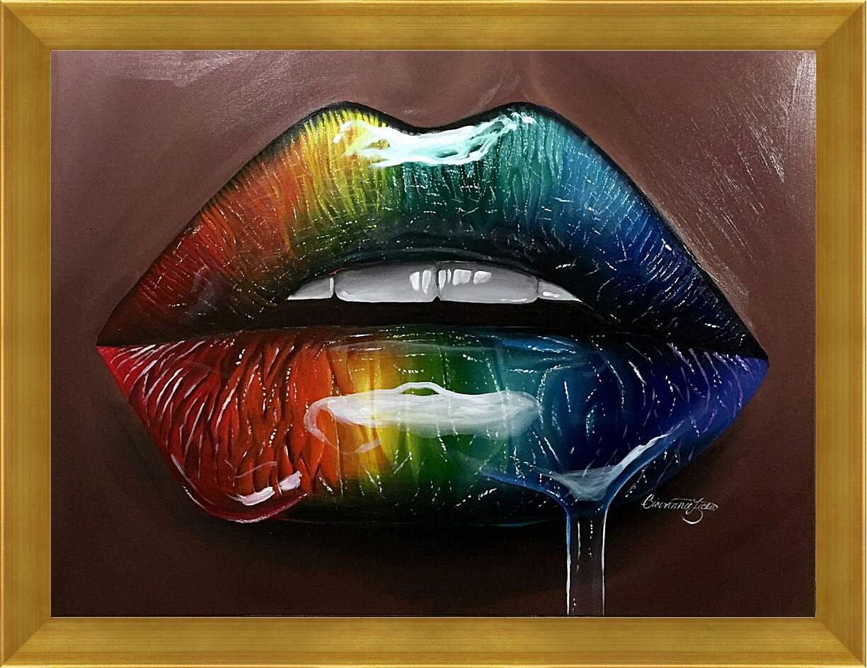 Картина в раме - Разноцветные губы