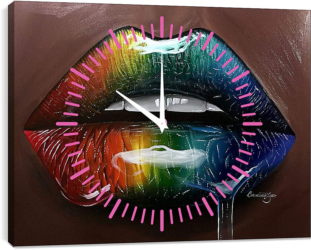 Часы картина - Разноцветные губы
