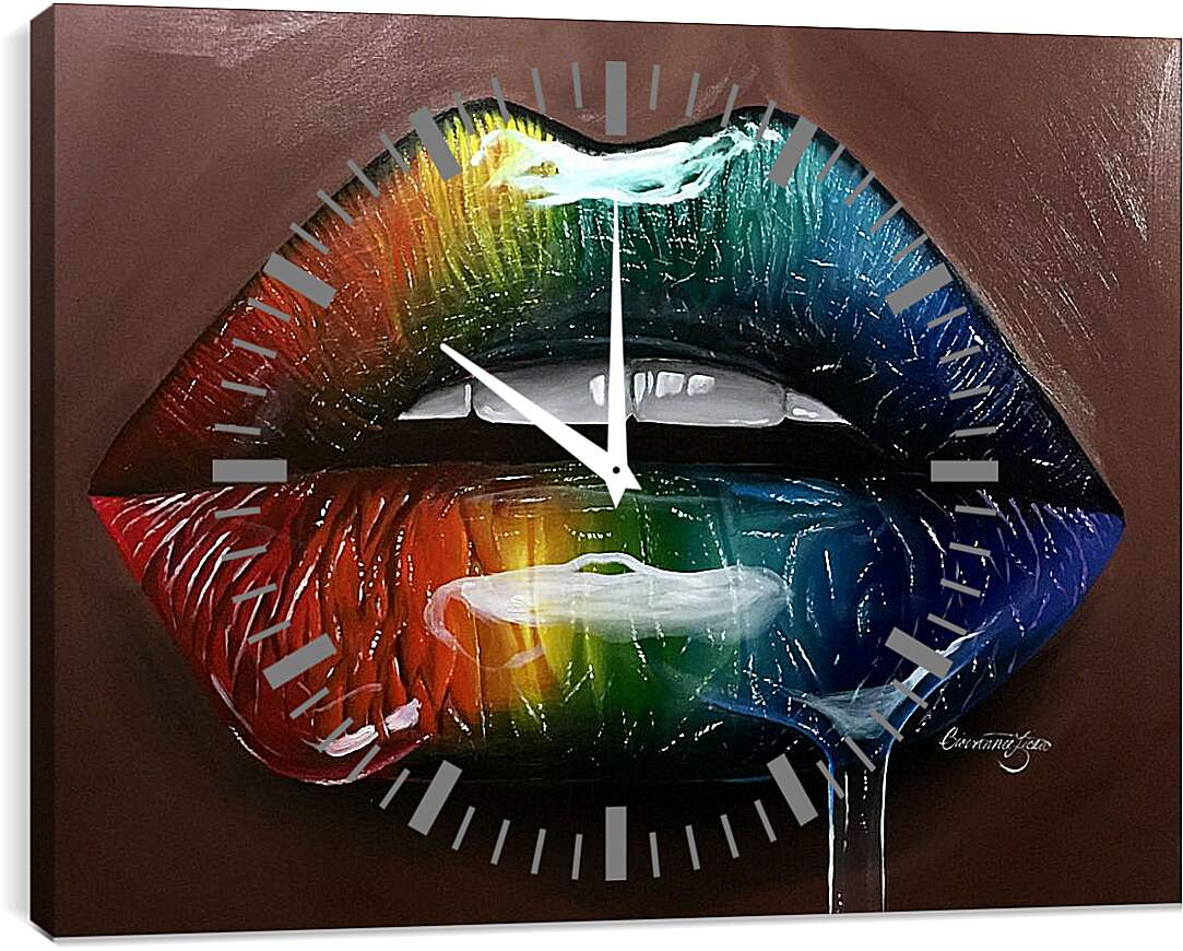 Часы картина - Разноцветные губы