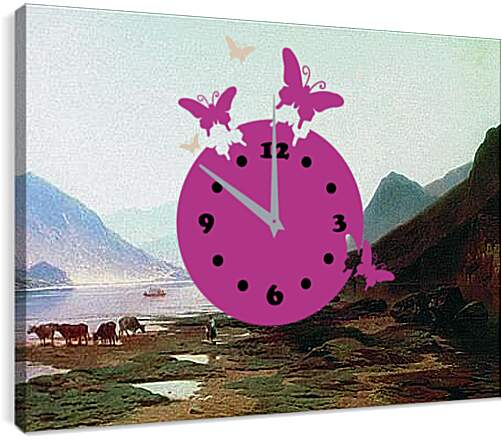 Часы картина - Швейцарский вид. Мещерский Арсений