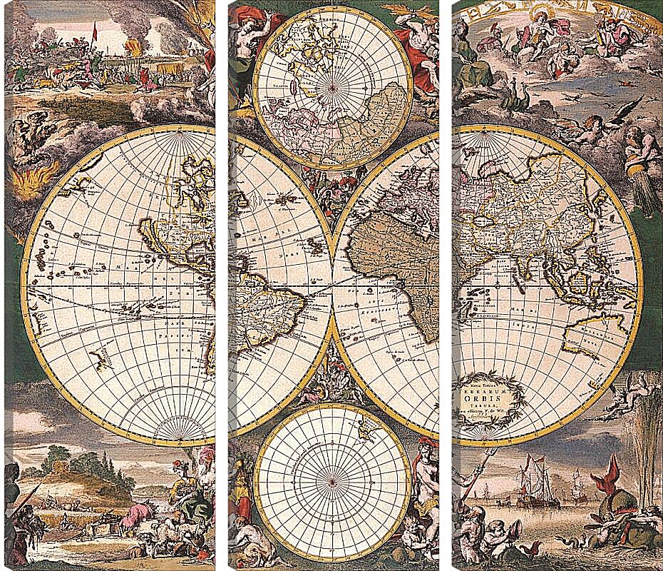 Модульная картина - Старая карта мира
