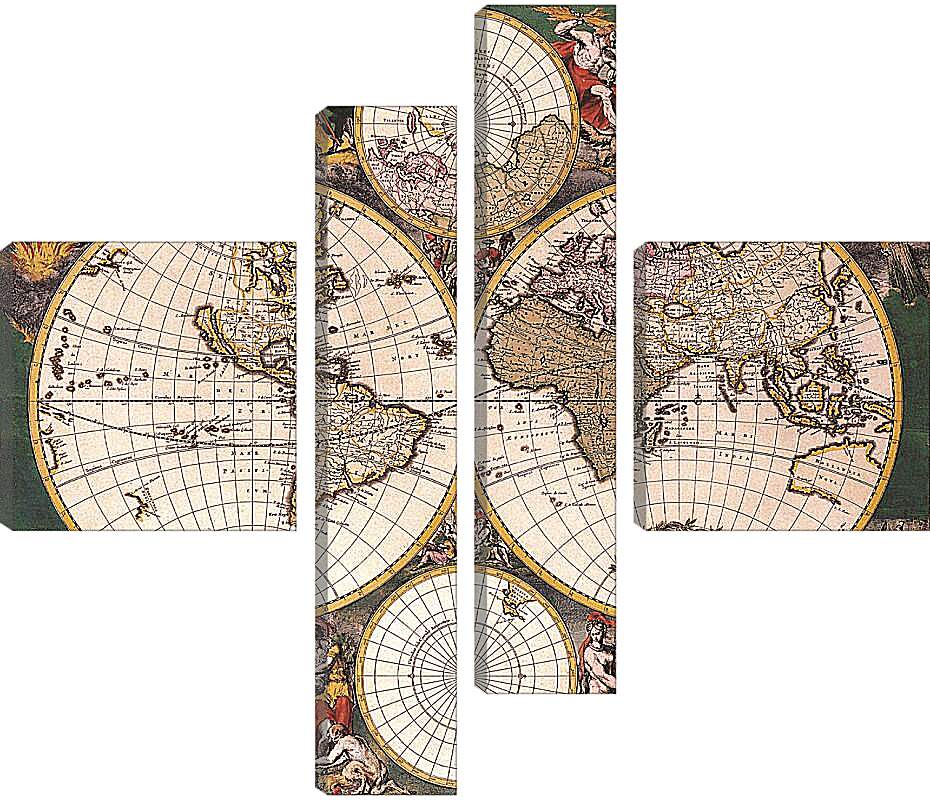 Модульная картина - Старая карта мира