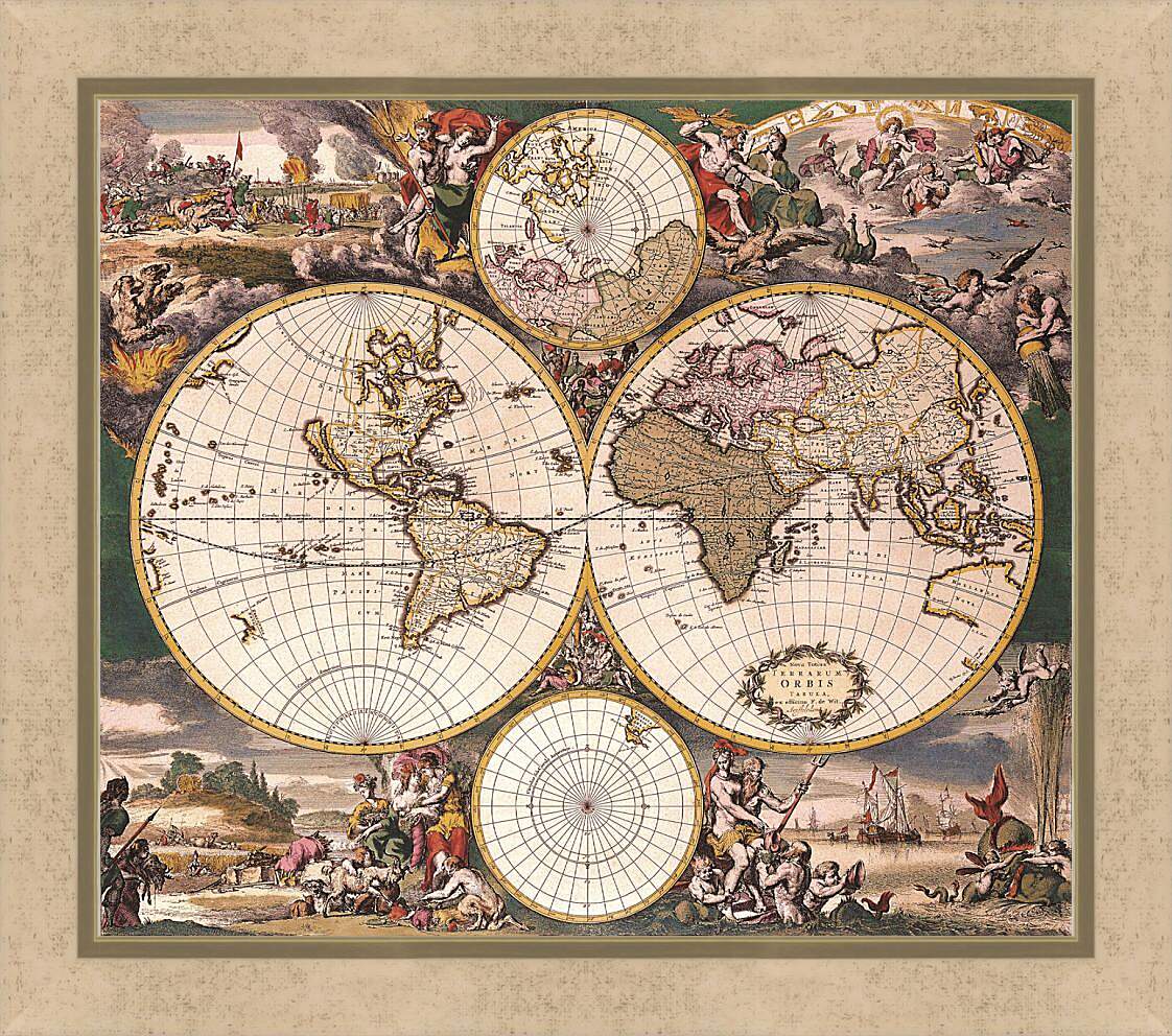 Картина в раме - Старая карта мира