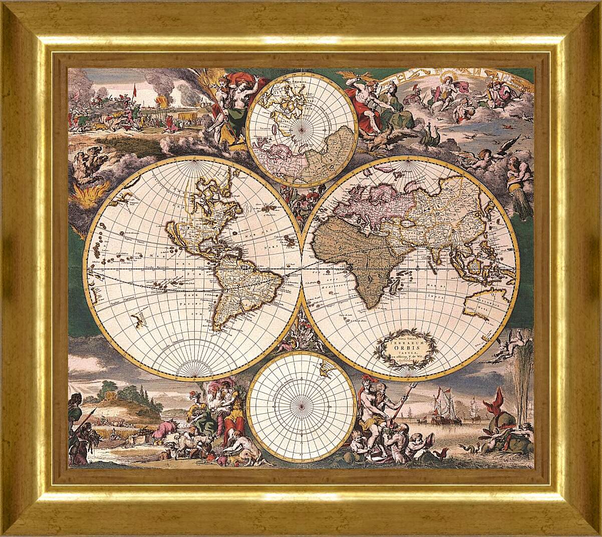 Картина в раме - Старая карта мира