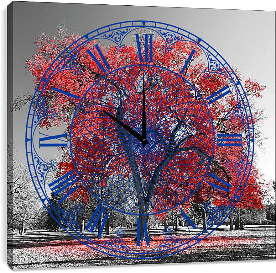 Часы картина - Красная листва