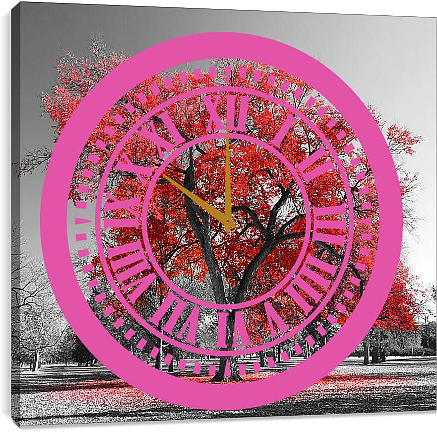 Часы картина - Красная листва