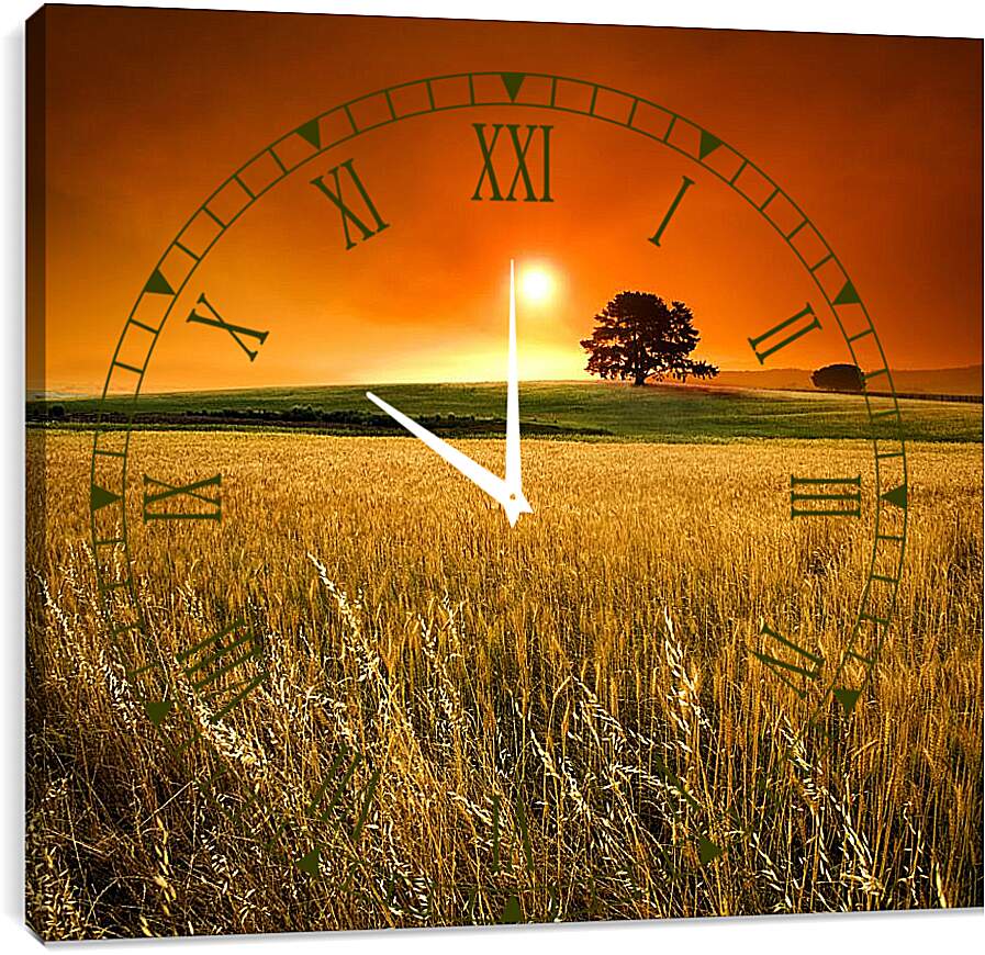 Часы картина - Закат над полем