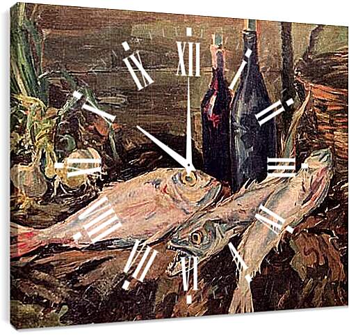 Часы картина - Натюрморт с рыбами. Коровин Константин