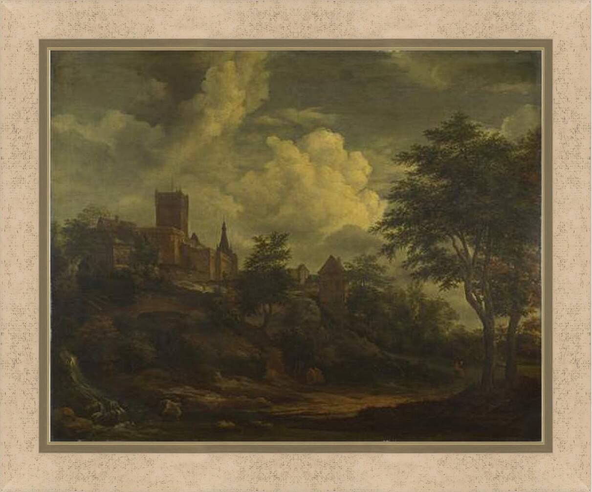 Картина в раме - A Castle on a Hill by a River. Якоб ван Рейсдал