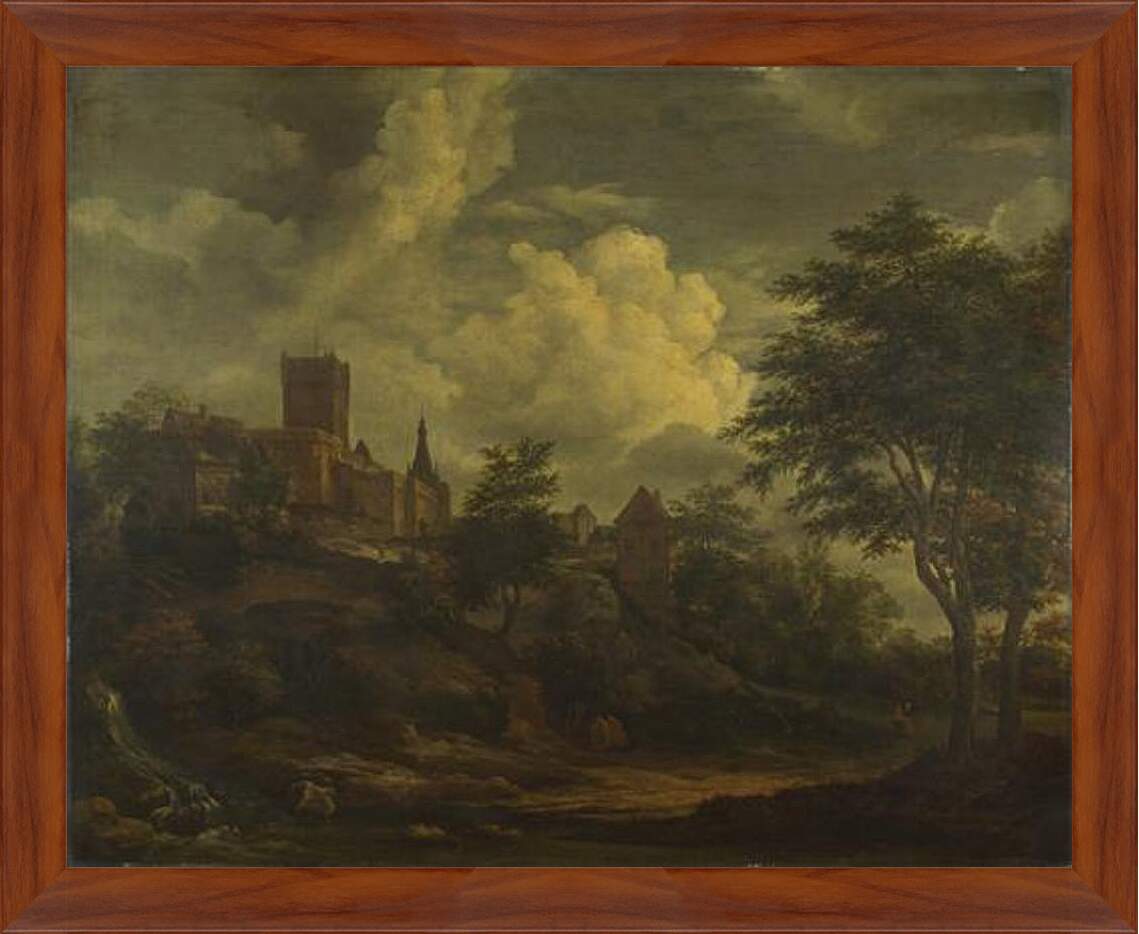 Картина в раме - A Castle on a Hill by a River. Якоб ван Рейсдал