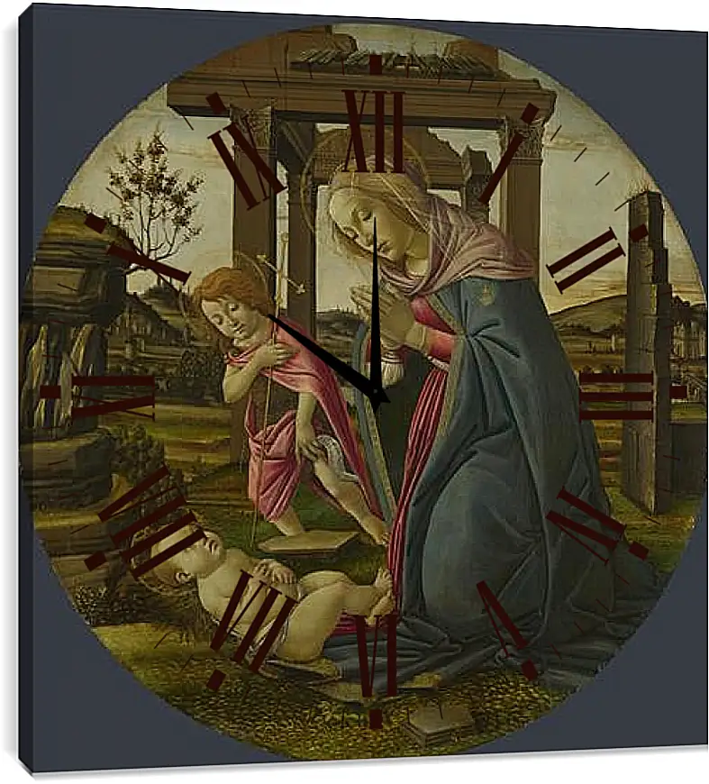 Часы картина - The Virgin and Child with Saint John the Baptist. Сандро Боттичелли