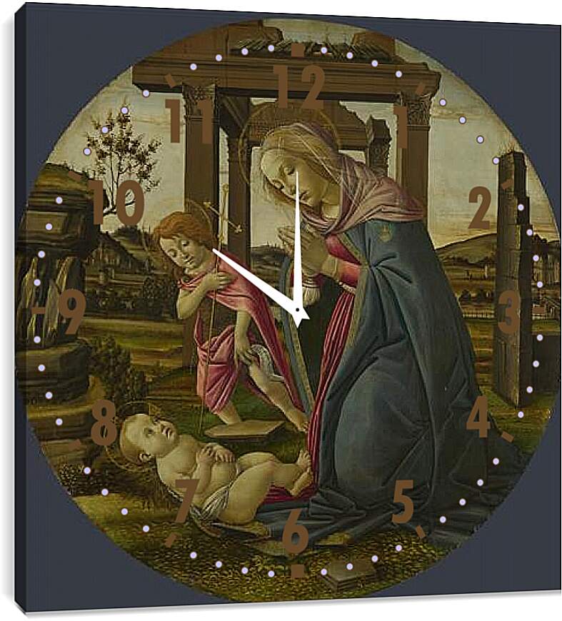 Часы картина - The Virgin and Child with Saint John the Baptist. Сандро Боттичелли